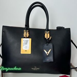 Authentic Valentino Black Leather Bag with Gold Details